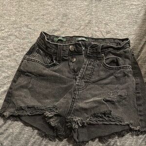 Distressed Black Denim Shorts
